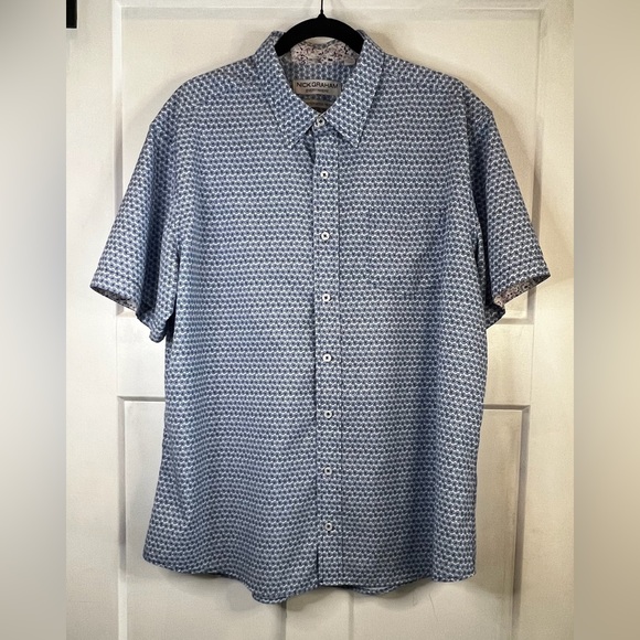 Nick Graham Blue Patterned Short Sleeve Men's Shirt XL - Picture 1 of 6
